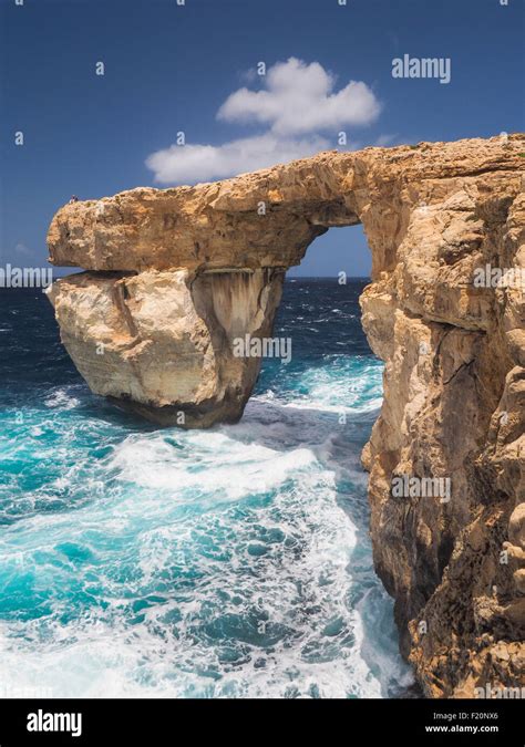 Azure Window Natural Stone Arch In Dwejra Bay Gozo Malta Stock Photo