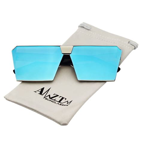 Amztm Trend Square Frame Mirrored Reflective Lens Oversized Polarized Women And