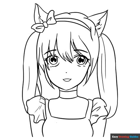 Anime Cat Girl Coloring Page Easy Drawing Guides