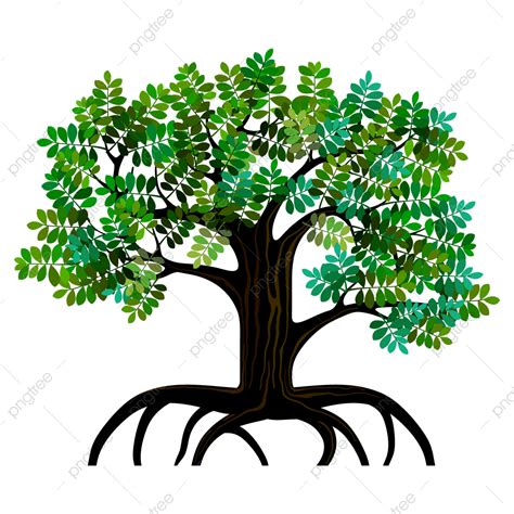 تصميم شعار شجرة مع جذور نموذج واقعي في شكل متوازن شجرة المنغروف