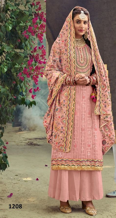 Punjabi Suit Eid Salwarsuit Heavy Work Sharara Palazzo Long Etsy