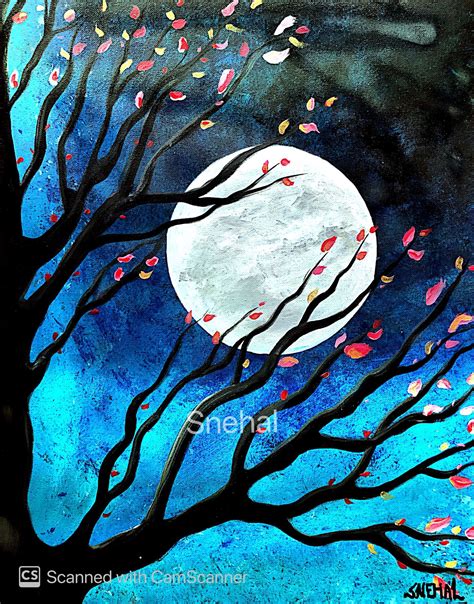 Moon And Peaceacrylic Landscape Abstract Painting Moonlight