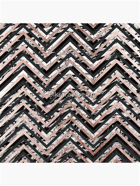 Black And White Marble And Rose Gold Chevron Zigzag Poster By