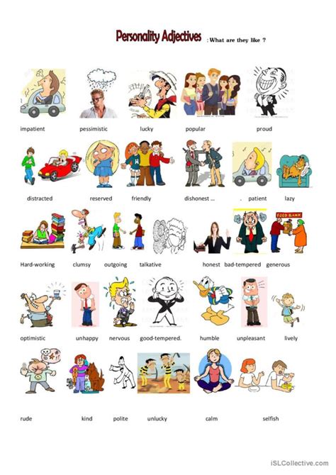 Personality Adjectives Pictionary P English Esl Worksheets Pdf Doc
