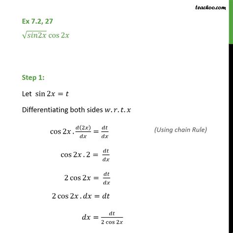 Calculus differentiating trigonometric functions derivative rules for y=cos(x) and y=tan(x) details: Ex 7.2, 27 - Integrate root(sin 2x) cos 2x - Class 12 - Ex 7.2