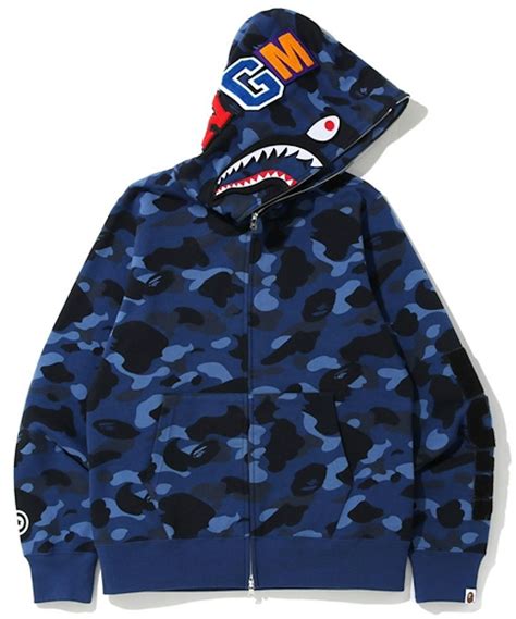 Bape Color Camo Detachable Shark Full Zip Hoodie Blue Ss20