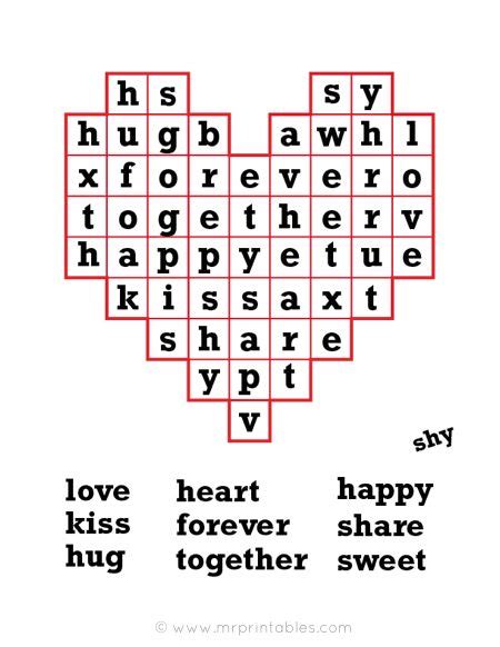 A Crossword Puzzle In The Shape Of A Heart With Words That Spell Out Love