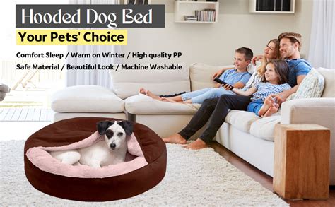 Petslover Round Snuggery Hooded Dog Bed With Attached Blanket