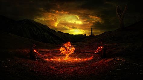 Wallpaper Sunlight Fantasy Art Night Sky Artwork Fire Lava