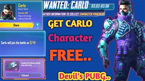 How To Unlock Carlo Character Free By Devils Pubg Youtube