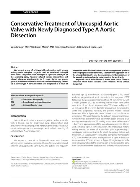Pdf Conservative Treatment Of Unicuspid Aortic Valve With Newly