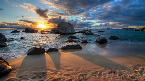 Nature Sea Beach Sunset Rock Wallpapers Hd Desktop