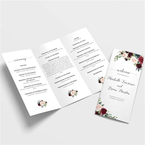 Editable Tri Fold Wedding Program Template Order Of Service Etsy