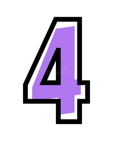 Vector Number 4 With Purple Color And Black Outline Stock Vector