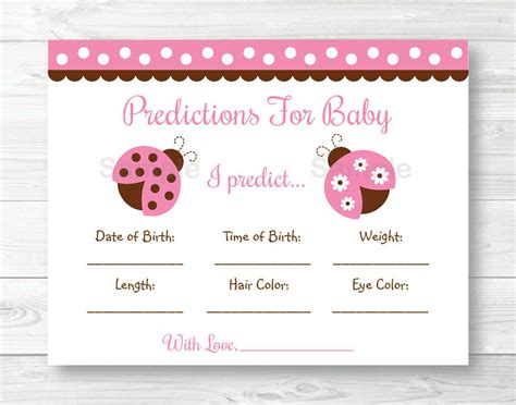 You can find cards at any local drugstore or supermarket, or you can buy a card online from. Pink Ladybug Baby Shower Baby Predictions Game Cards Printable | eBay