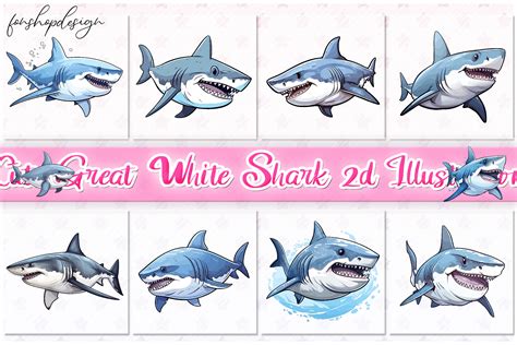 Cute Great White Shark 2d Illustration Graphic By Fonshopdesign