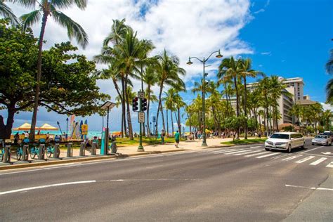 Street Of Honolulu Close To Waikiki Beach On Oahu Island Hawaii