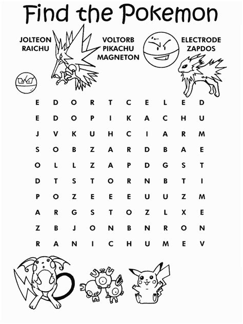 Word Searches Pokemon Coloring Page Education Images And Photos Finder