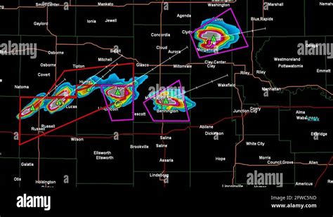 Severe Thunderstorms With Tornado Warnings On Kansas Weather Radar