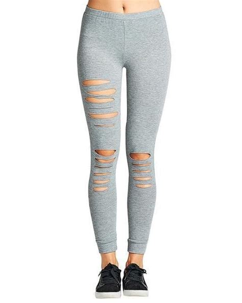 Knit Leggings S Models Stretches Heather Grey Ripped Hips Skinny Jeans Inseam Sweatpants