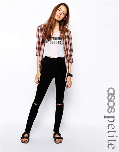 Asos Petite Ridley High Waist Ultra Skinny Jeans In Clean Black With