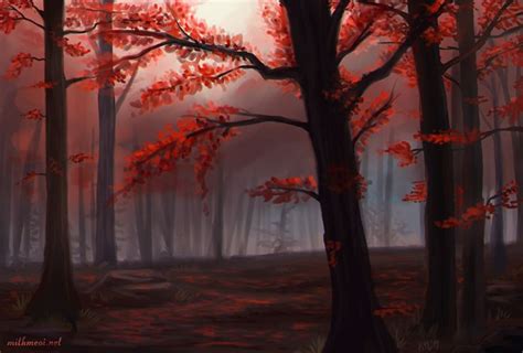 Red Forest By Greykitty On Deviantart Forest Artwork Red