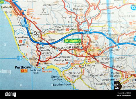 Road Map Of Bridgend Wales Stock Photo Alamy