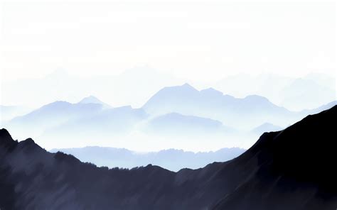Mountains Mist Blue Calm Painting