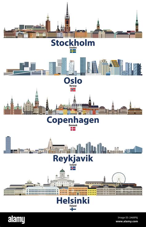 Vector Illustration Of Stockholm Oslo Copenhagen Reykjavik And