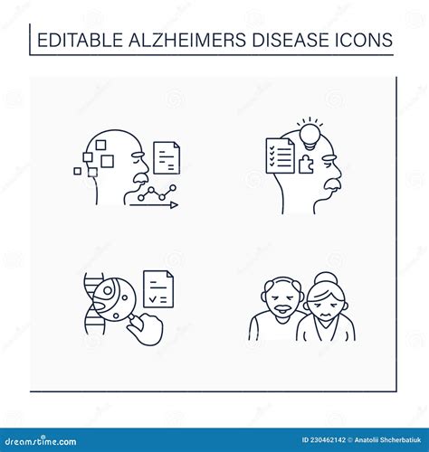 Alzheimer Disease Line Icons Set Stock Vector Illustration Of