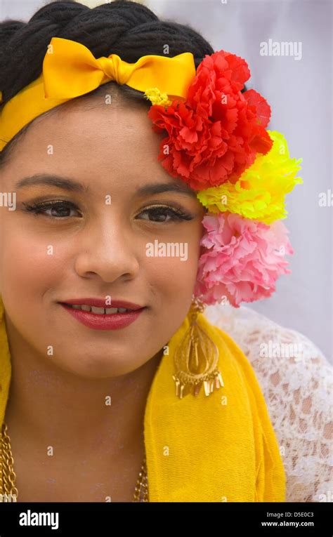 Girl In Traditional Mexican Costume At Carnival Veracruz Mexico Stock