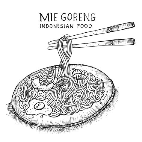 Premium Vector Fried Noodles Indonesian Food Doodle Menu