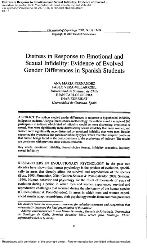 Pdf Distress In Response To Emotional And Sexual Infidelity Evidence Of Evolved Gender