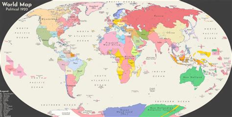 Map Of The World In 1920 Ad Frankish America Timeline Rimaginarymaps