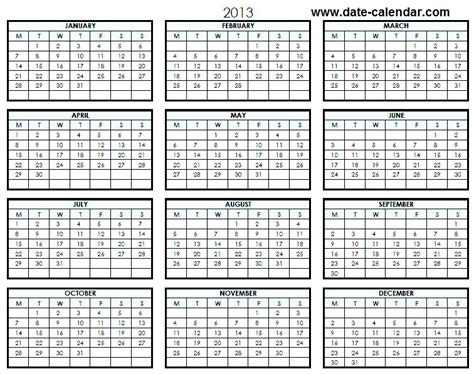 4 Best Images Of 2013 Calendar Printable One Page Year Calendar 2013