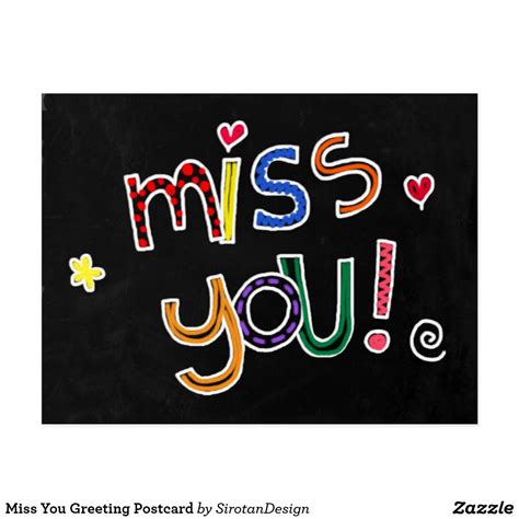 Miss You Greeting Postcard Typography Hand Drawn Miss You Cards