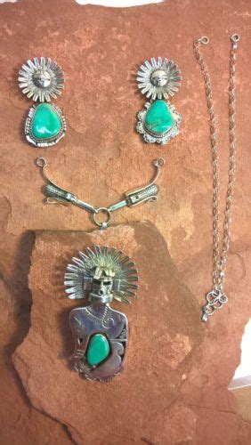 Native American Navajo Turq Sterling Silver Kachina Necklace By Nelson