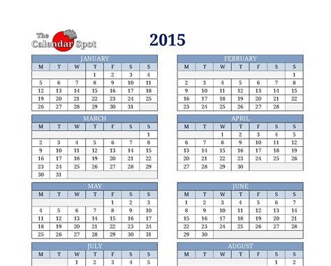 8 Best Images Of 2015 Year Calendar Printable One Page Yearly