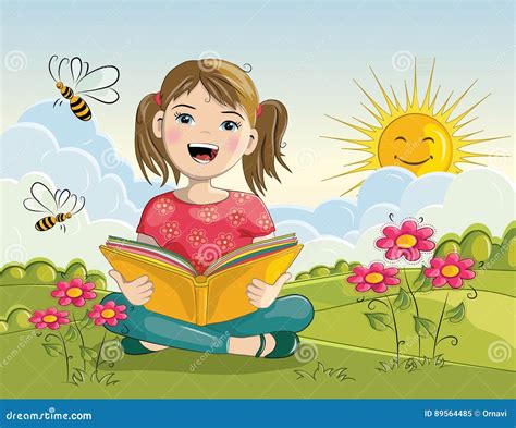 Cartoon Girl Reading Book Stock Vector Illustration Of Smiling 89564485