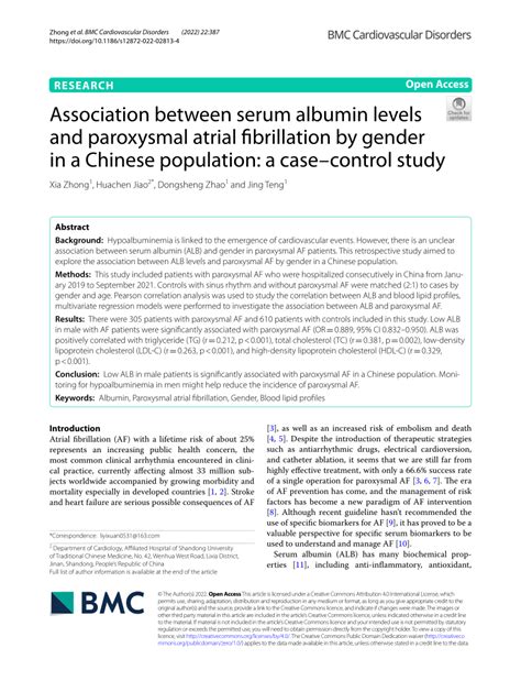 Pdf Association Between Serum Albumin Levels And Paroxysmal Atrial
