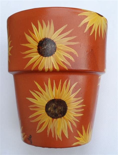 Sunflower Clay Pot Hand Painted Sunflower Flower Pot Sunflower Etsy