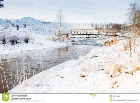 Winter River And Bridge Stock Image Image Of Background 53719493
