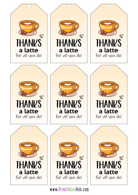 Free Printable Thanks A Latte Cards
