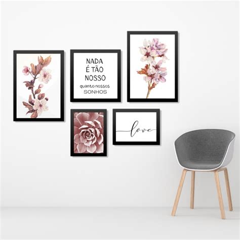 Download Kit 5 Quadros Decorativos Com Moldura Flores Love Sonhos no Elo7 | Urbanna (135BD41)