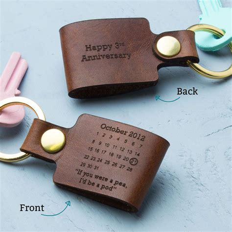 3rd anniversary gifts for her leather. Personalised Third Wedding Anniversary Leather Keyring ...