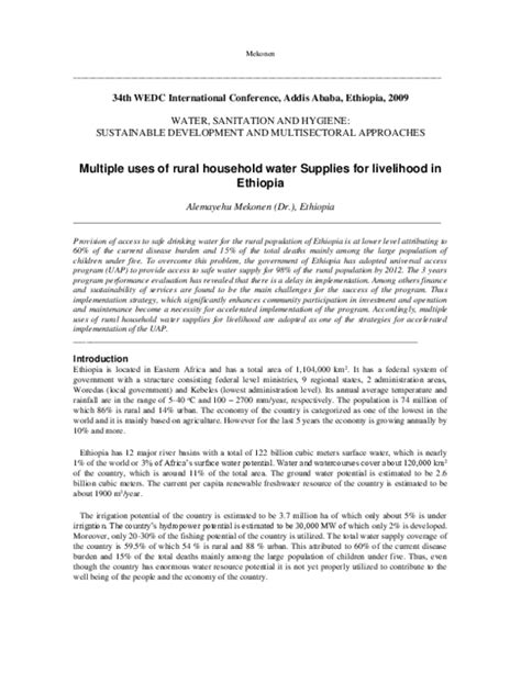 Pdf Multiple Uses Of Rural Household Water Supplies For Livelihood In