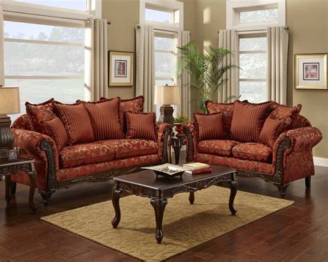 Red Floral Print Sofa And Loveseat Traditional Sofa Set For The