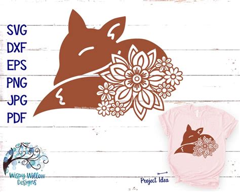 Floral Fox Svg Dxf Png Pretty Fox Svg Fox With Flowers Etsy Canada