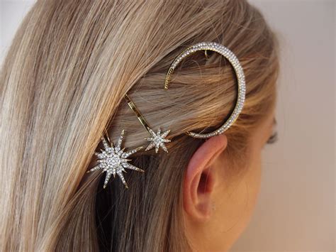 Gold Star Hair Pins For Brides Celestial Theme Hair Clips Rhinestone Hair Pins Crystal Bridal
