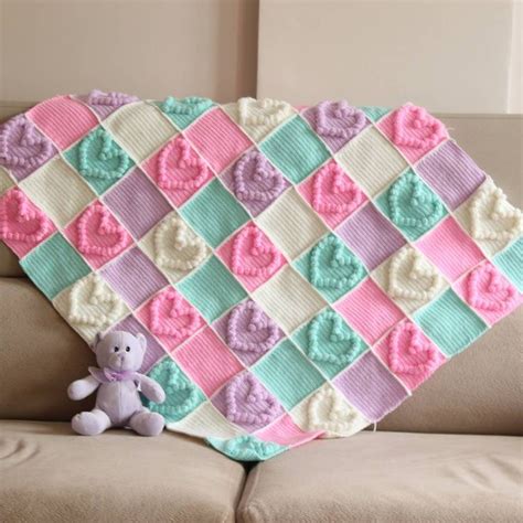 Free crochet heart amigurumi pattern: 6 Heart Baby Blanket Knitting Pattern - The Funky Stitch